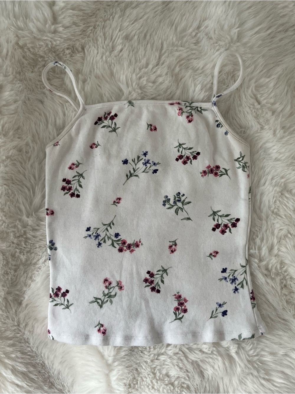Garage White Floral Cami Top with Pink and Blue Flowers